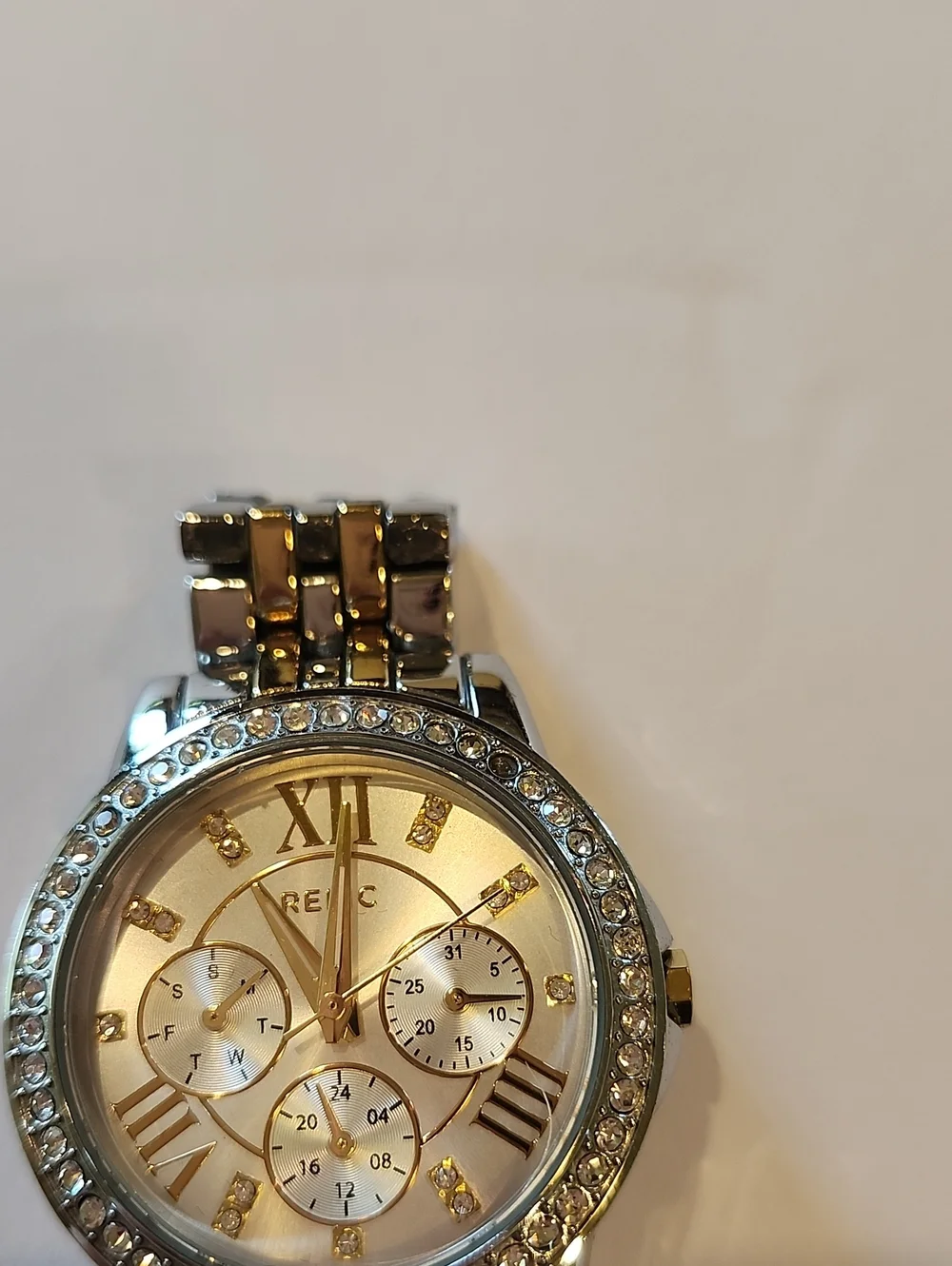 Relic Gold And Silver Tones Watch With Crystal Bezel And Crystal Numerals